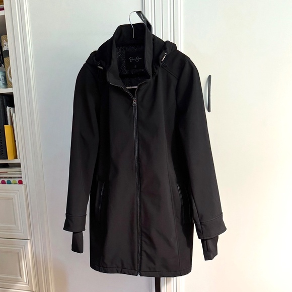 NWOT Jessica Simpson Black Softshell Trench Coat Women L - Picture 1 of 8